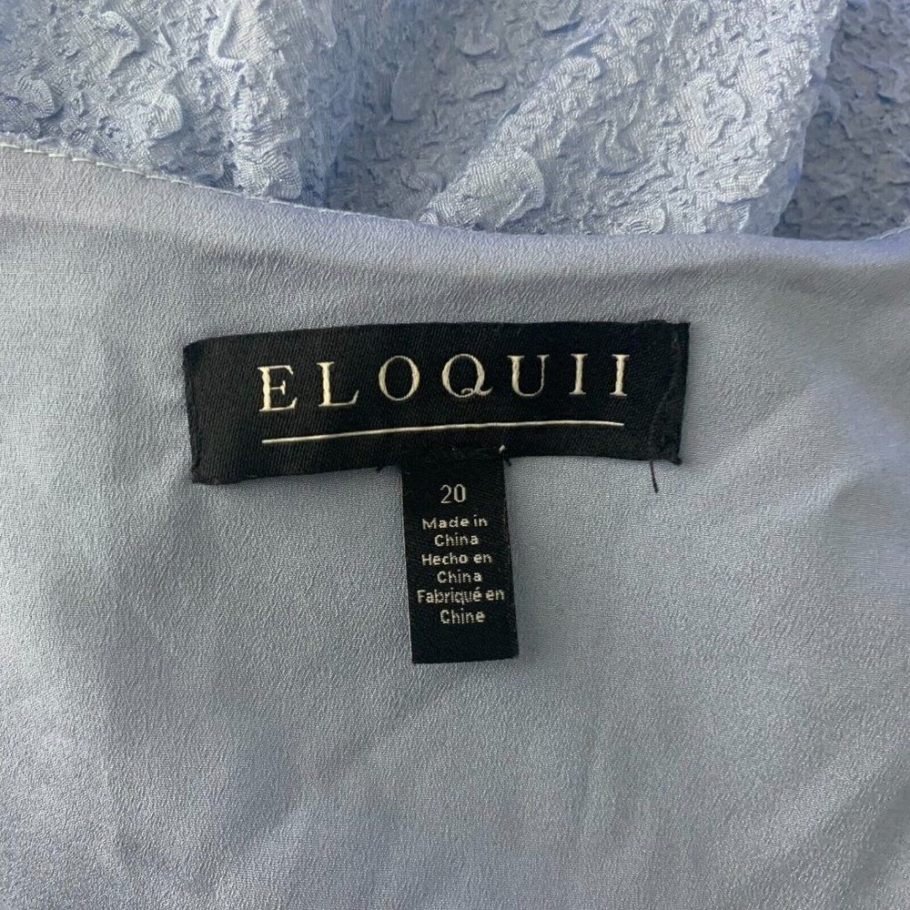New Eloquii Crepe Tiered Mini Dress 20 Blue Lined Long Puff Sleeves V Neck - Picture 6 of 7